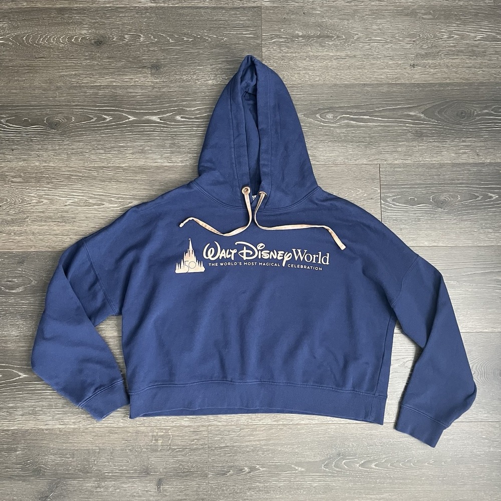 Walt Disney World 50th Anniversary Womens Cropped Hoodie Large Sweatshirt Castle